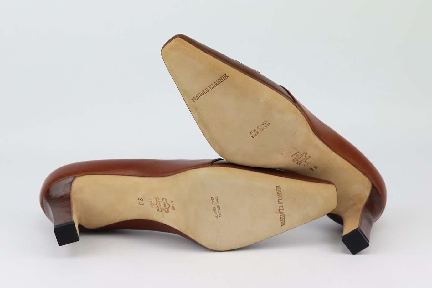 Brown Manolo Blahnik Vintage Cutout Leather Pumps EU 38 UK 5 US 8 