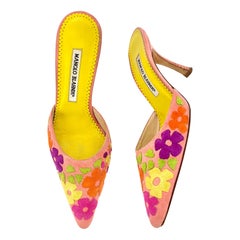 Manolo Blahnik Vintage Hearts and Floral Cutout Suede Pointed Toe Mules 36.5 Manolo Blahnik Vintage Hearts and Floral Cutout Suede Pointed Toe Mules 36.5