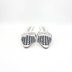 Manolo Blahnik Vintage Houndstooth Bowed Toe Mules Sandali 38.5