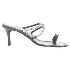 MANOLO BLAHNIK Vintage leather crystal toe ring stiletto mule sandals EU37.5
