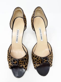 Manolo Blahnik Vintage Leopard Pony Hair D'Orsay Buckle Heels Women EU 41
