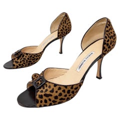Manolo Blahnik Vintage Leopard Pony Hair D'Orsay Buckle Heels Women EU 41