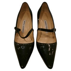 Manolo Blahnik Vintage Mary Jane Pumps BLACK SIZE 39.5 SJP ICONIC