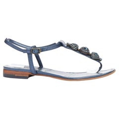 MANOLO BLAHNIK Vintage metallic leather jewel embellished tstrap flat sandals