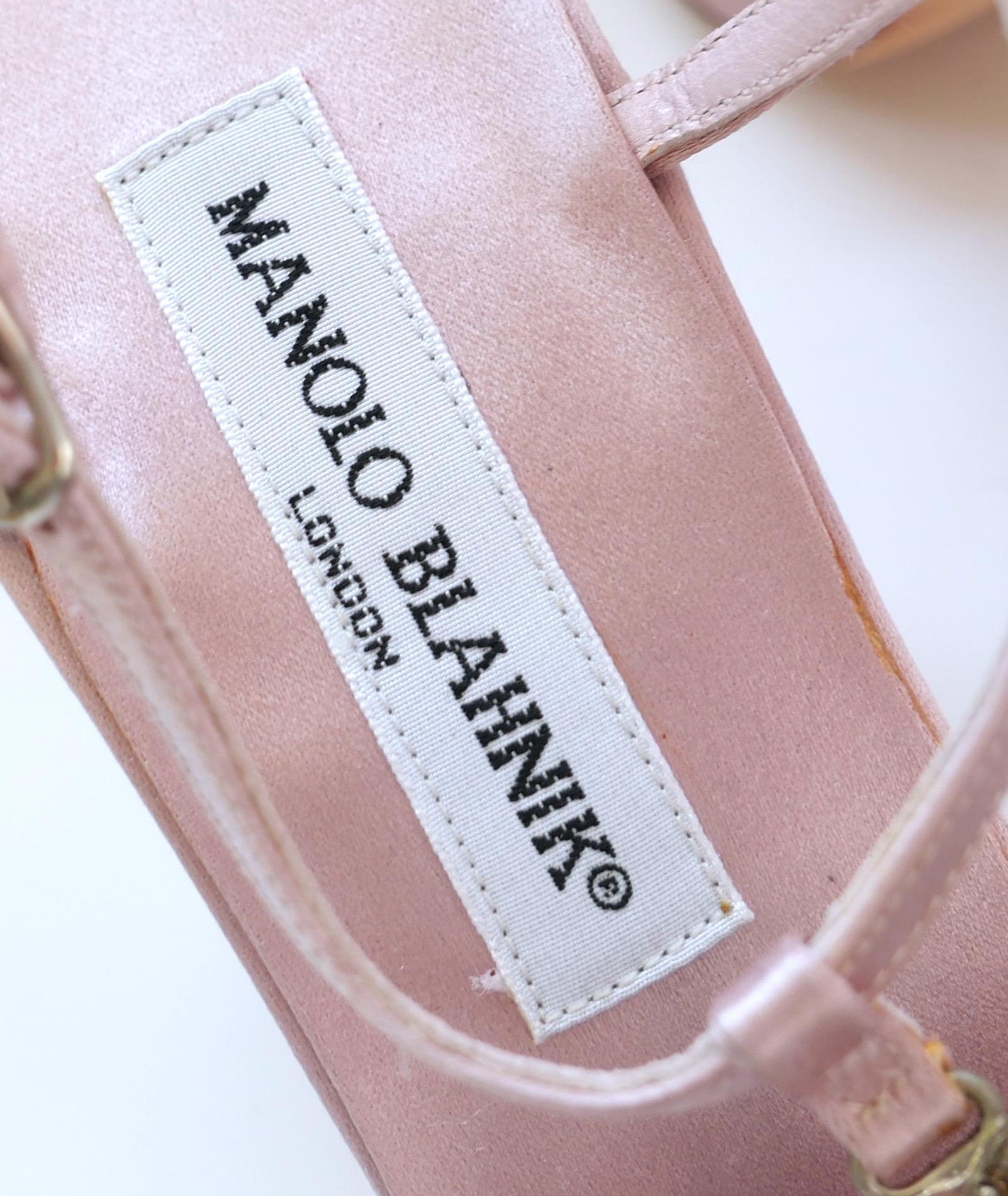 Women's Manolo Blahnik Vintage Pink Silk Crystal Trimmed Heels