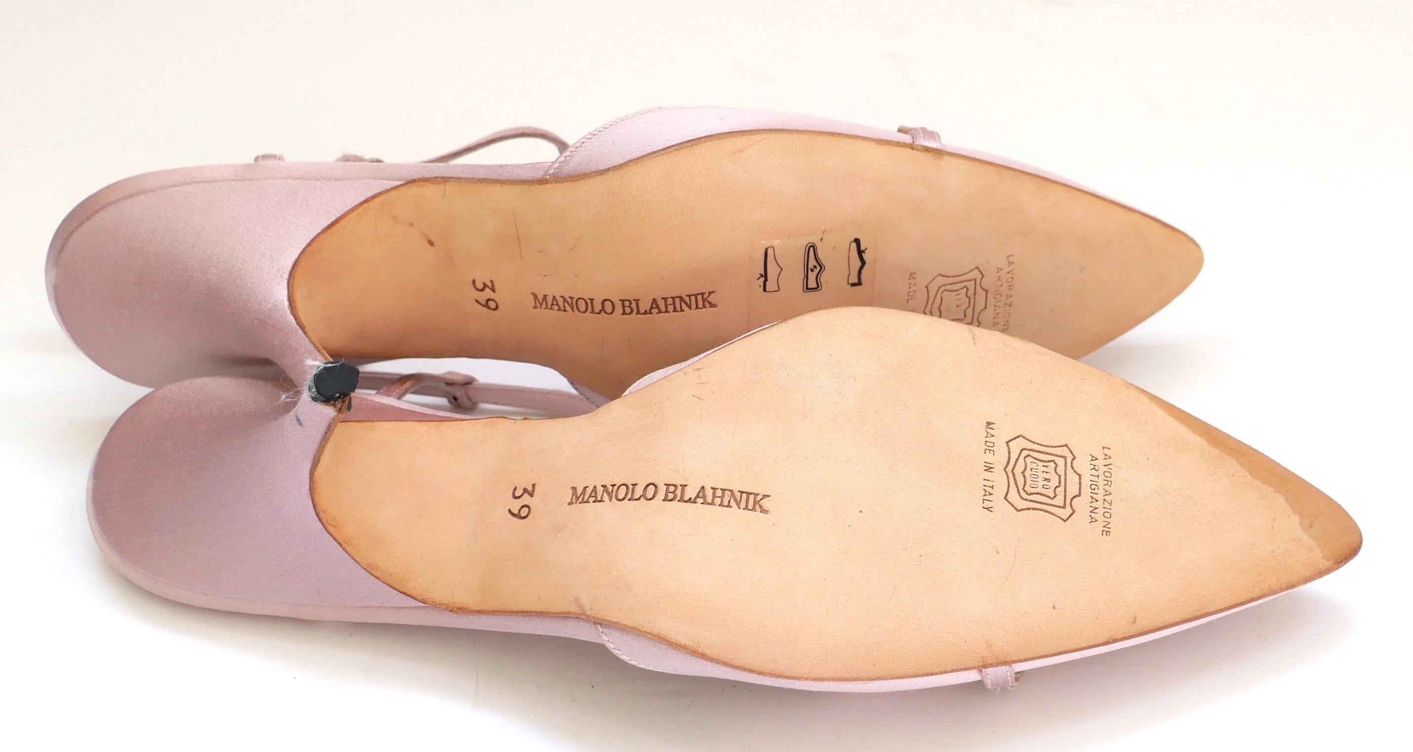 Manolo Blahnik Vintage Pink Silk Crystal Trimmed Heels 1