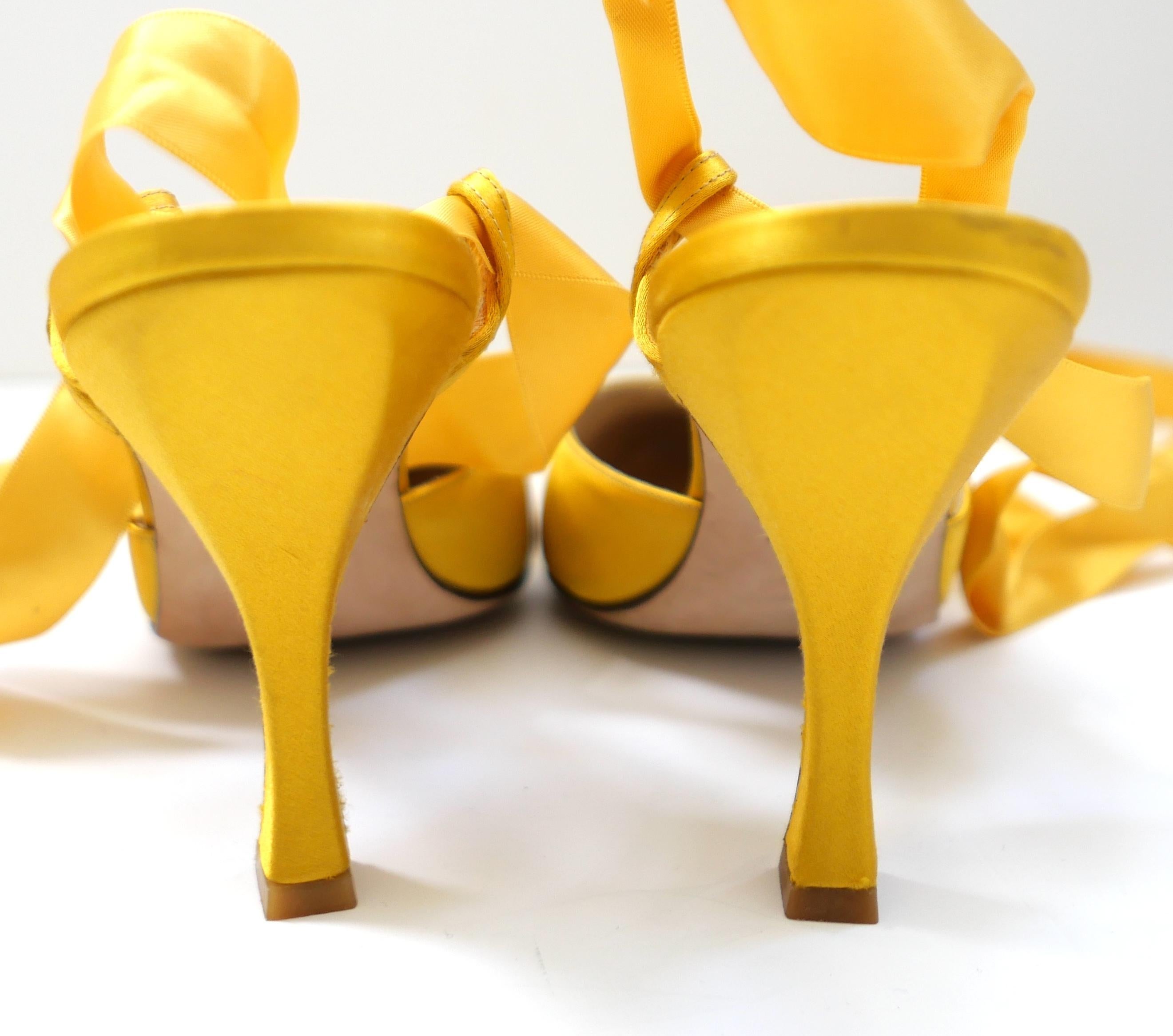 Orange Manolo Blahnik Vintage Silk Ankle Tie Heels