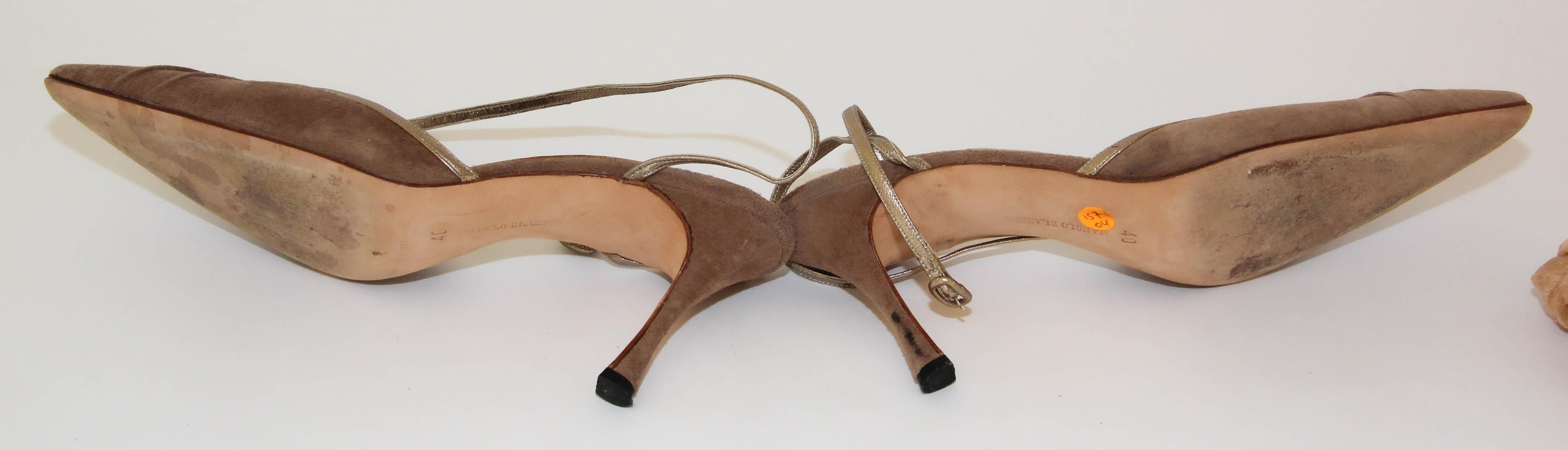 Manolo Blahnik Vintage Suede Shoes With Leather Ankle Straps Size 40 For Sale 8