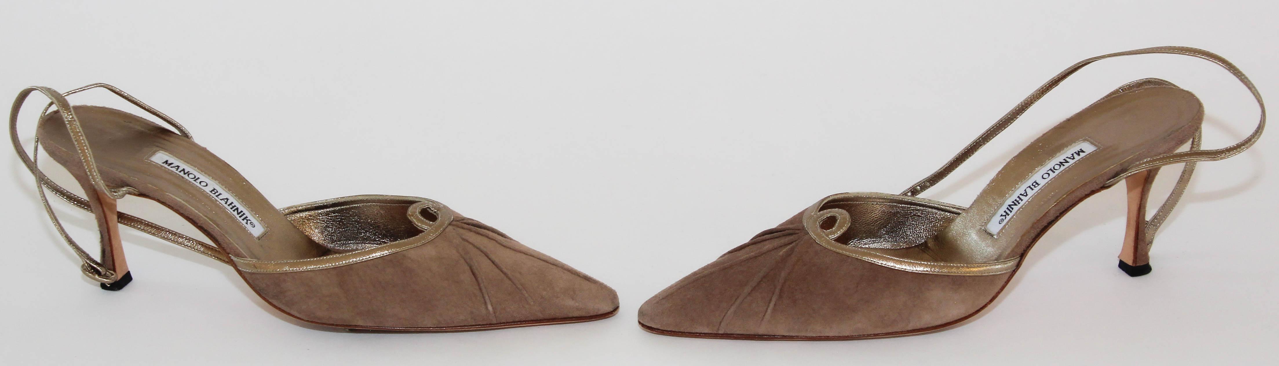 Manolo Blahnik - Chaussures en daim vintage avec brides de cheville en cuir, taille 40 en vente 2