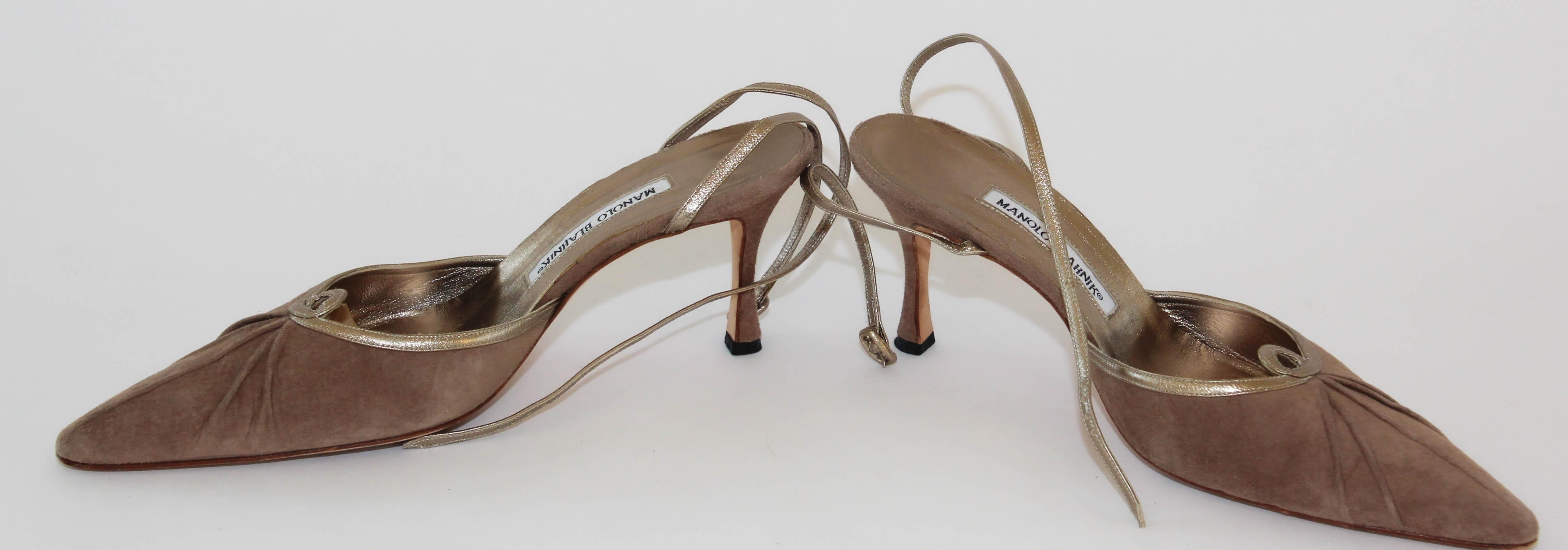 Manolo Blahnik - Chaussures en daim vintage avec brides de cheville en cuir, taille 40 en vente 5