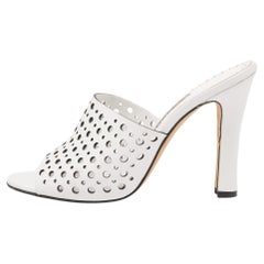 Manolo Blahnik White Laser Cut Leather Slide Sandals Size 38