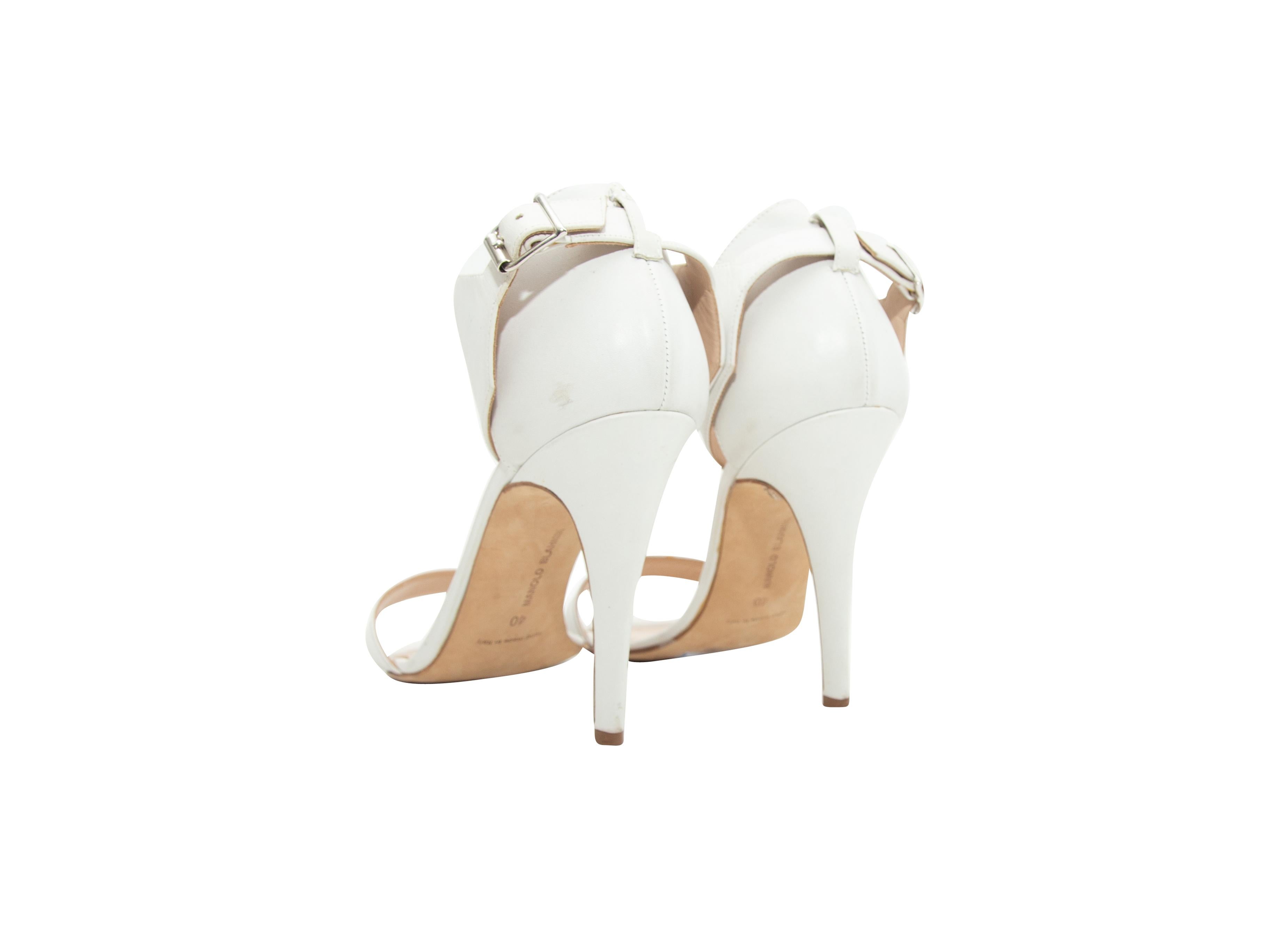 Manolo Blahnik White Leather Ankle Strap Sandals In Good Condition In New York, NY