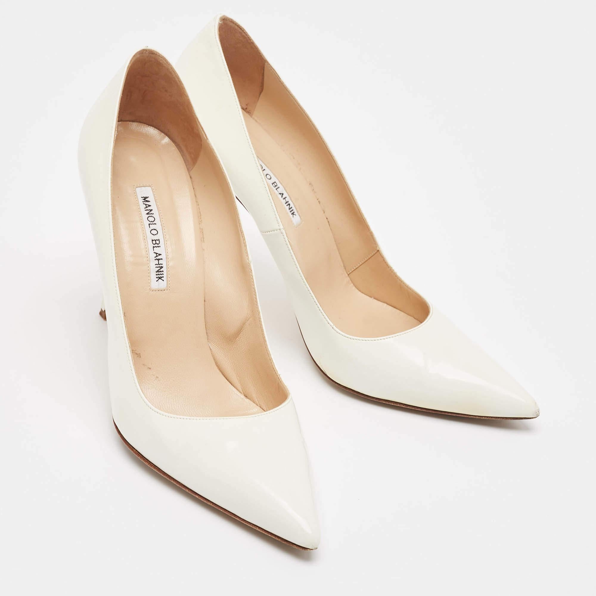 Women's Manolo Blahnik White Leather BB Pumps Size 42