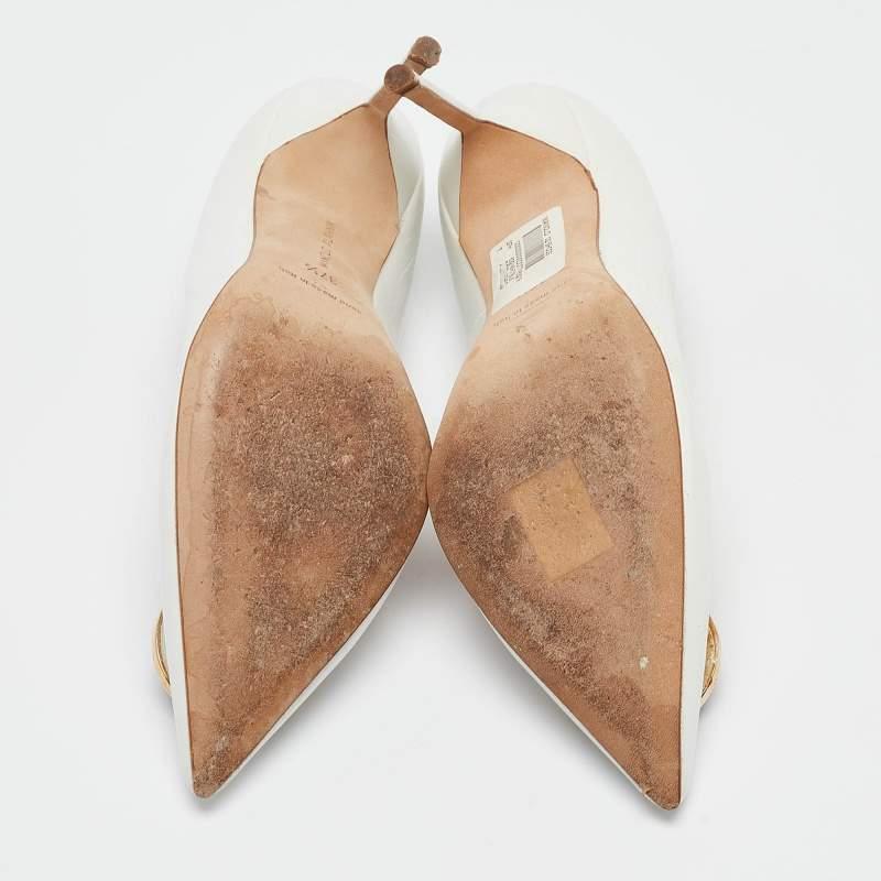 Manolo Blahnik White Leather Embellished Pointed Toe Pumps Size 37.5 1