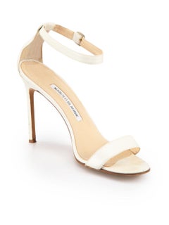Manolo Blahnik White Leather Heeled Sandals Size IT 38