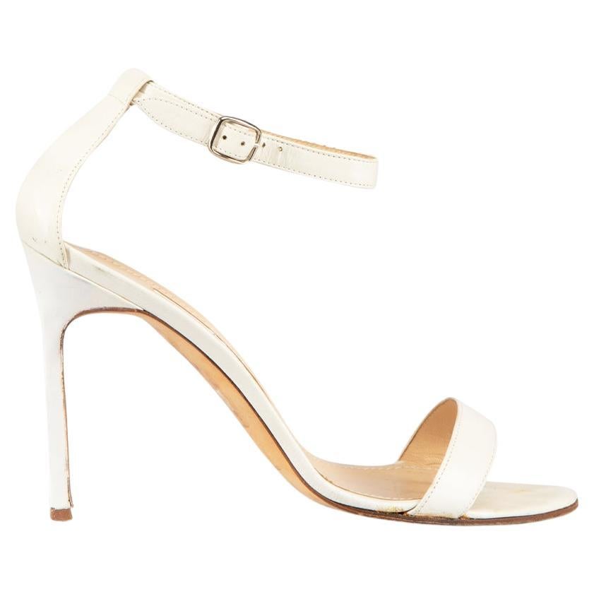 Manolo Blahnik White Leather Heeled Sandals Size IT 38 For Sale