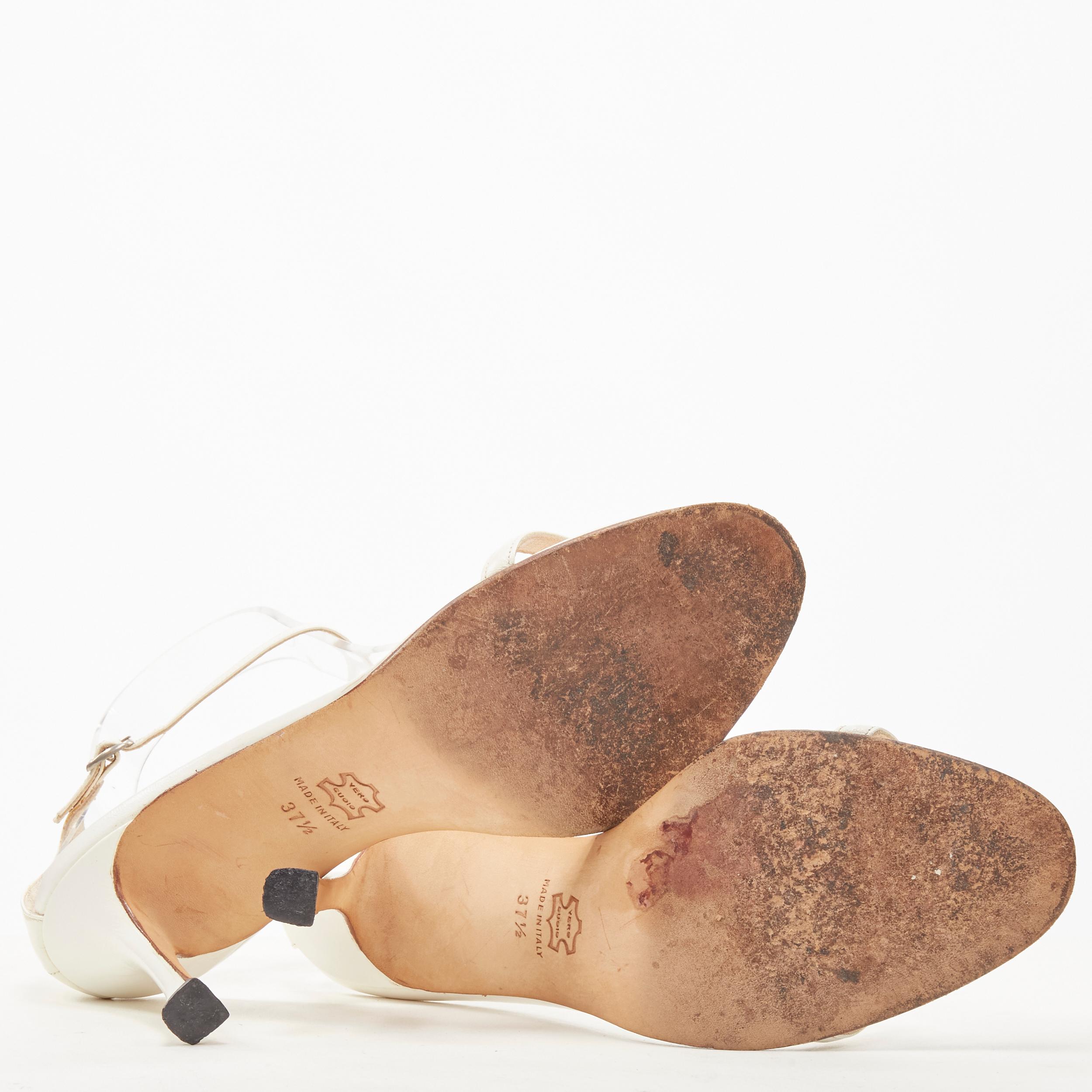 White MANOLO BLAHNIK white leather minimalist strappy high heel sandals EU37.5