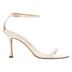 MANOLO BLAHNIK white leather minimalist strappy high heel sandals EU37.5