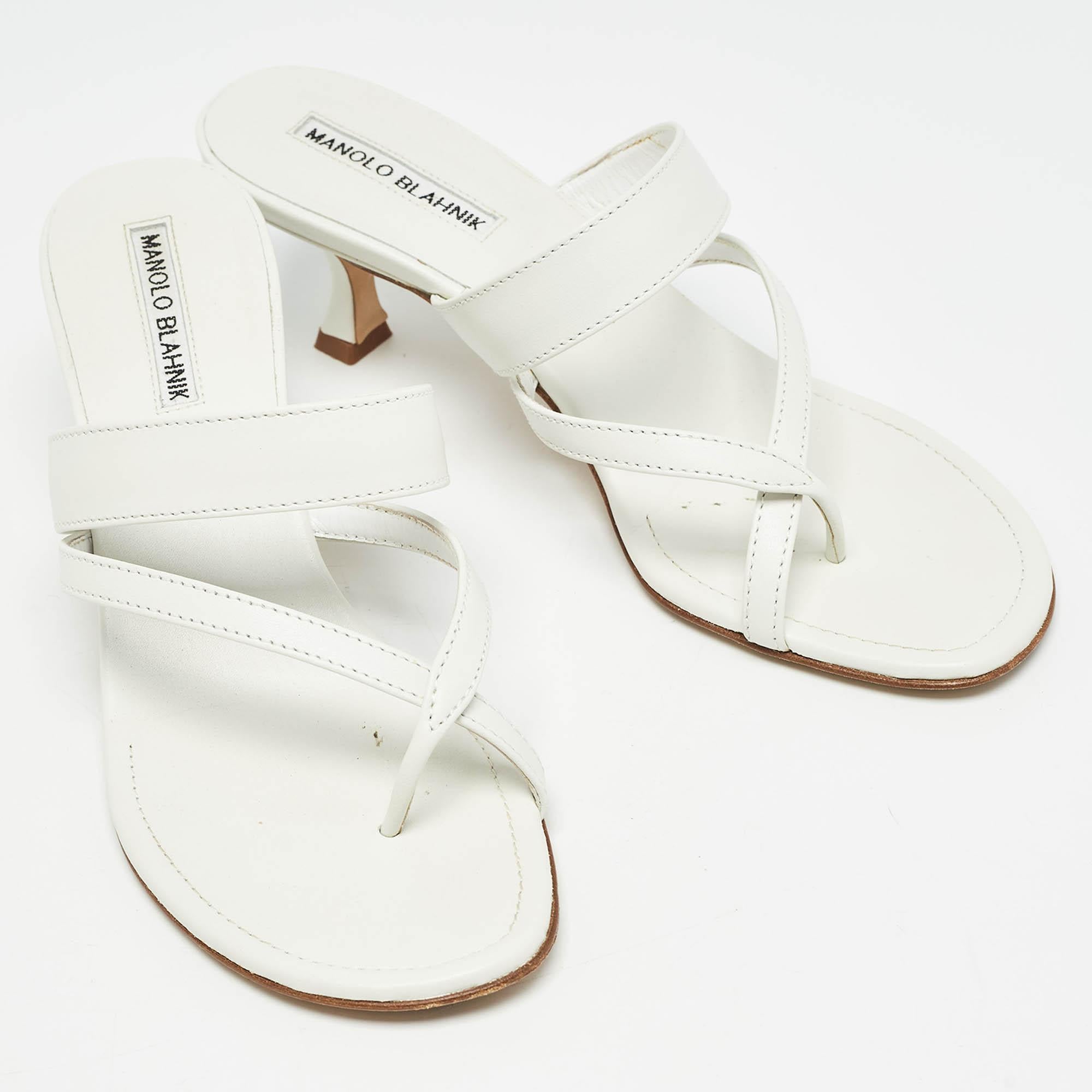 Women's Manolo Blahnik White Leather Susa Slide Sandals Size 38