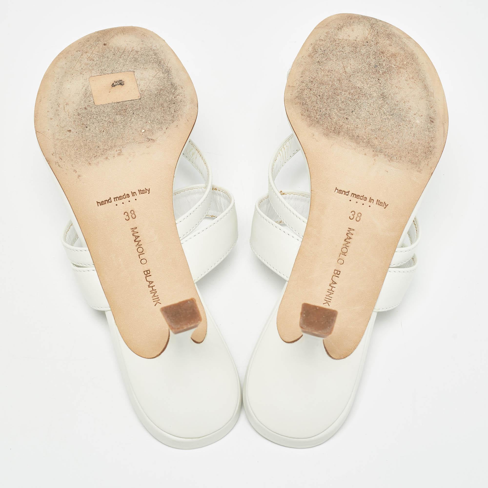 Manolo Blahnik White Leather Susa Slide Sandals Size 38 2