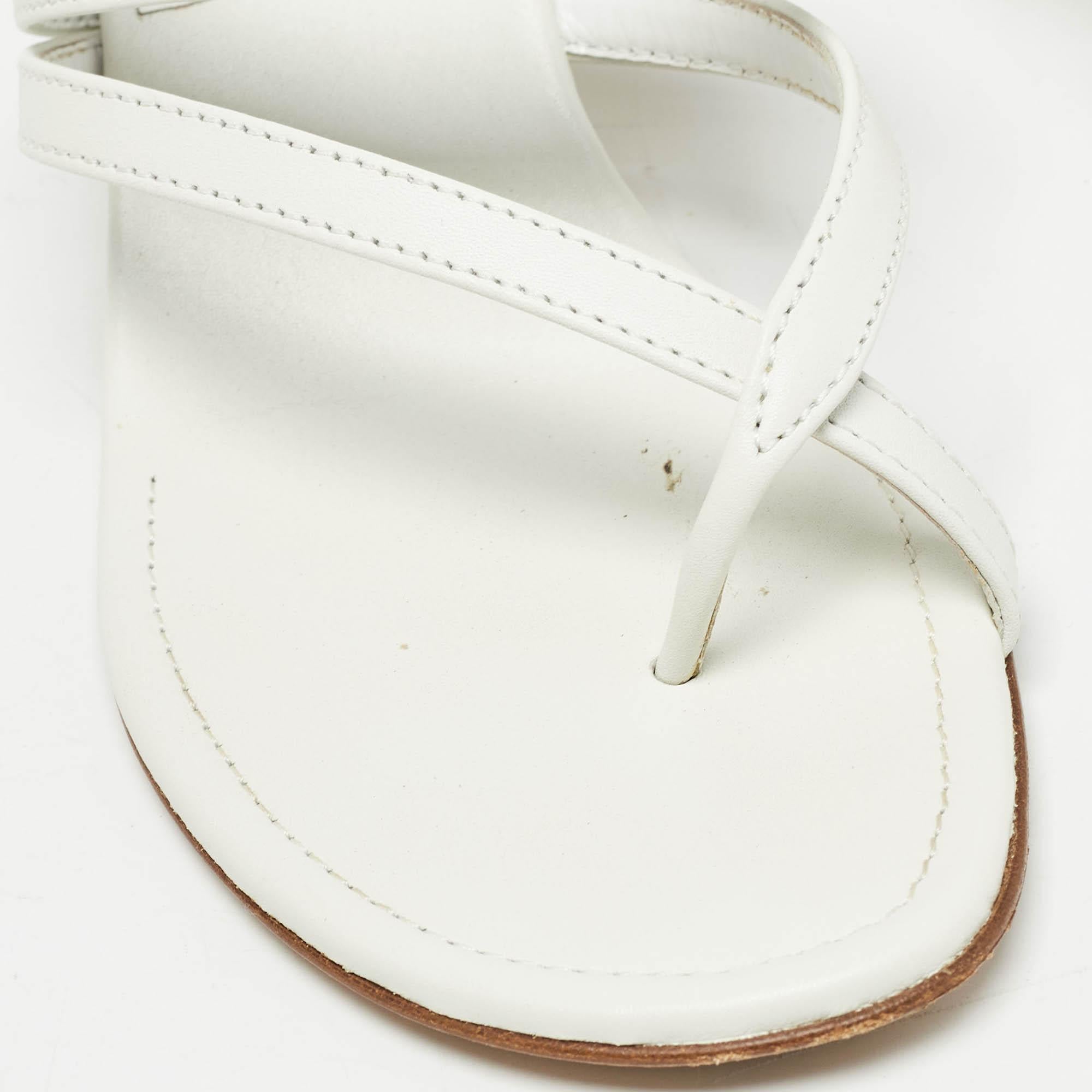 Manolo Blahnik White Leather Susa Slide Sandals Size 38 3