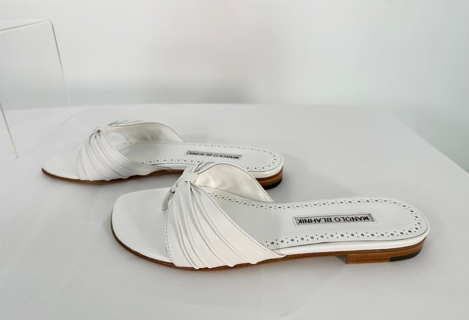 Manolo Blahnik White Leather Thong Sandals 37 Unworn with Box 1