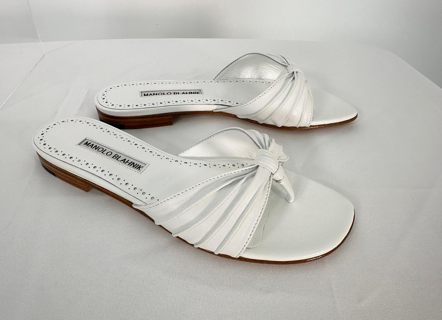 Manolo Blahnik White Leather Thong Sandals 37 Unworn with Box 2