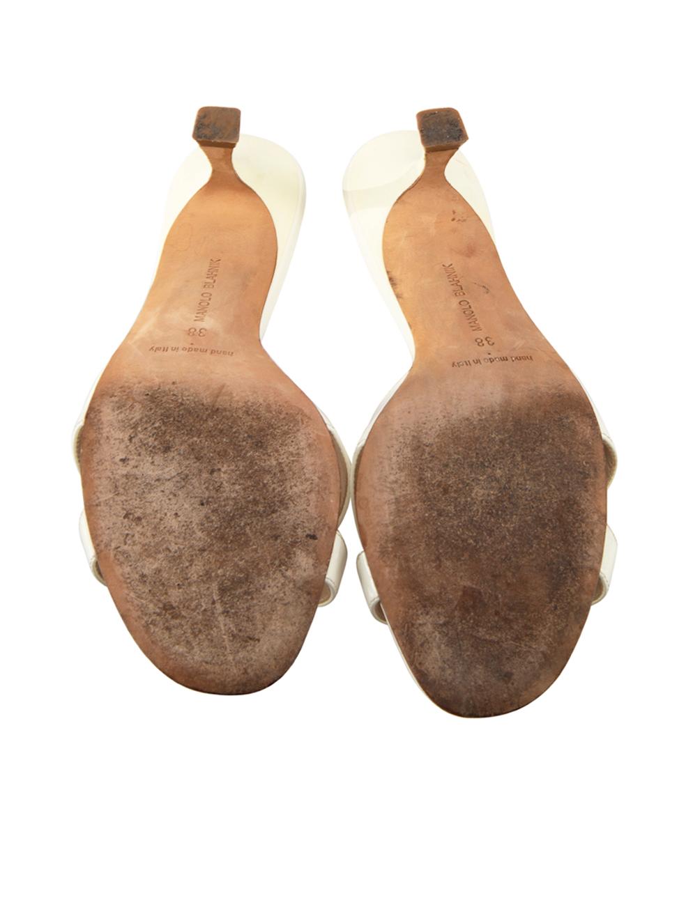 Women's Manolo Blahnik White Patent Cross Strap Sandals Size IT 38