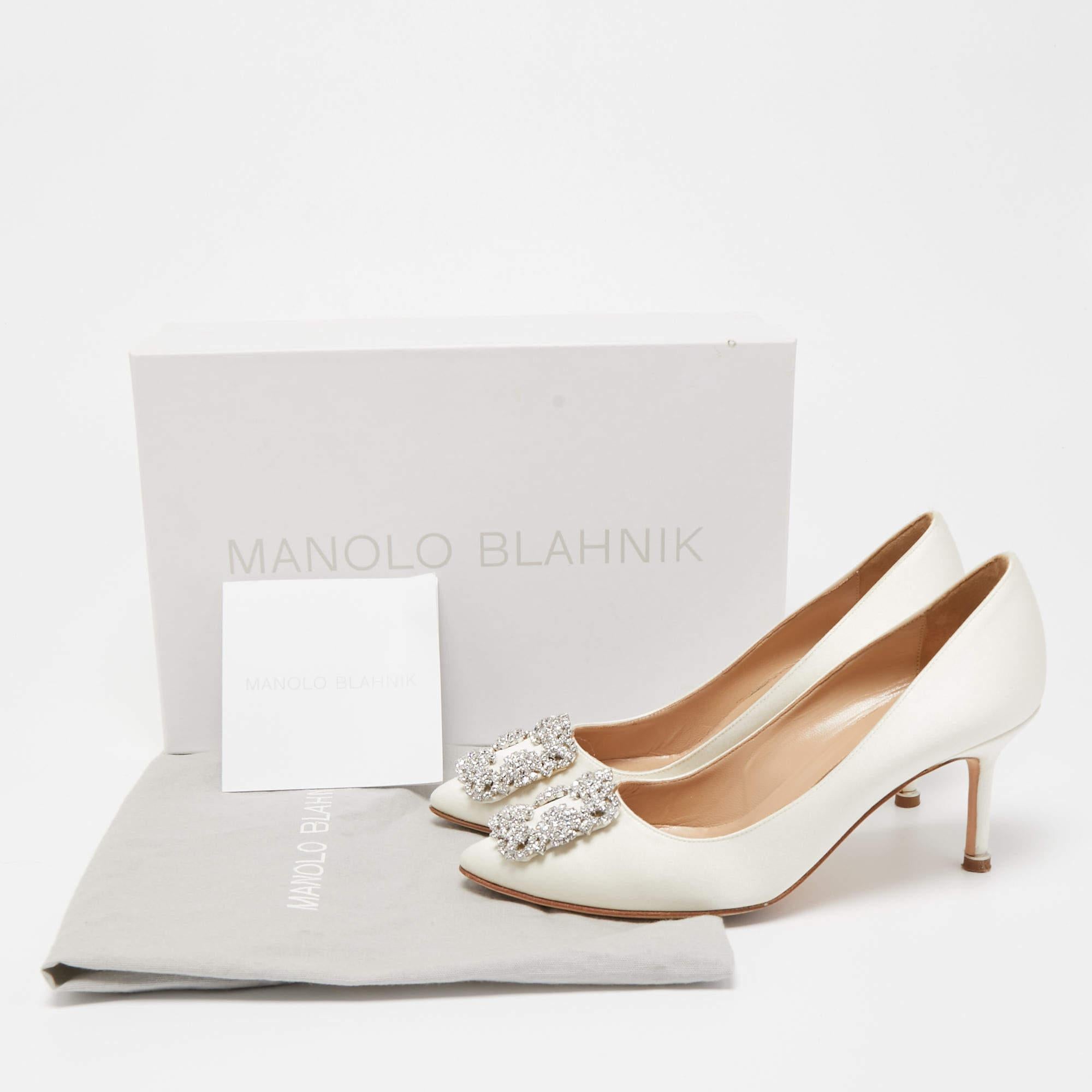 Manolo Blahnik White Satin Hangisi Pumps Size 36.5 4