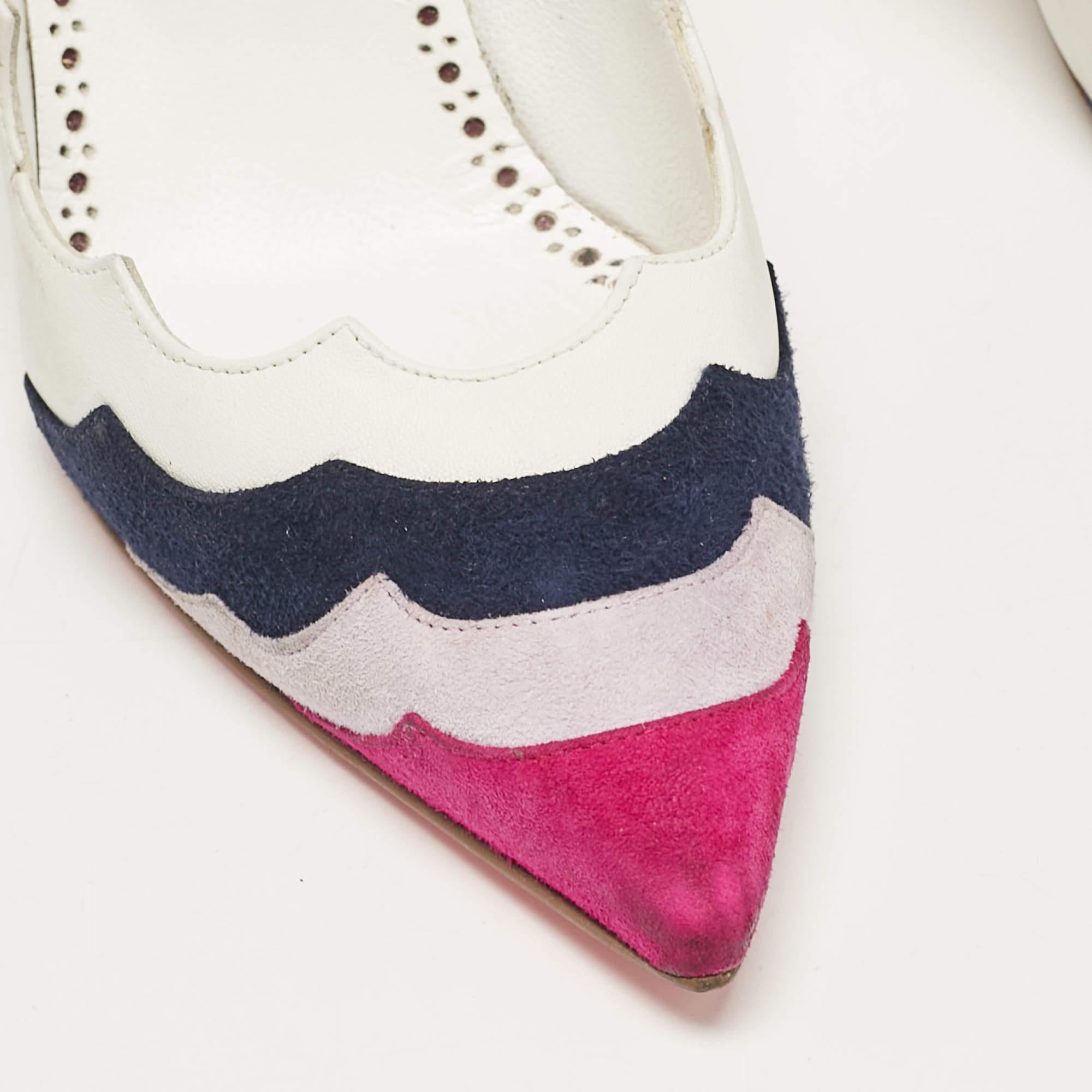 Manolo Blahnik White/Tricolor Leather and Suede Pointed Toe Pumps Size 37.5 For Sale 2