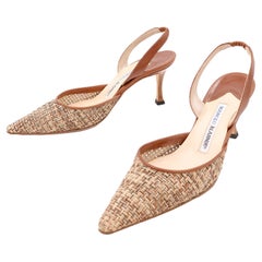 Manolo Blahnik Woven Leather Carolyne Slingback Shoes With Original Box and Bag