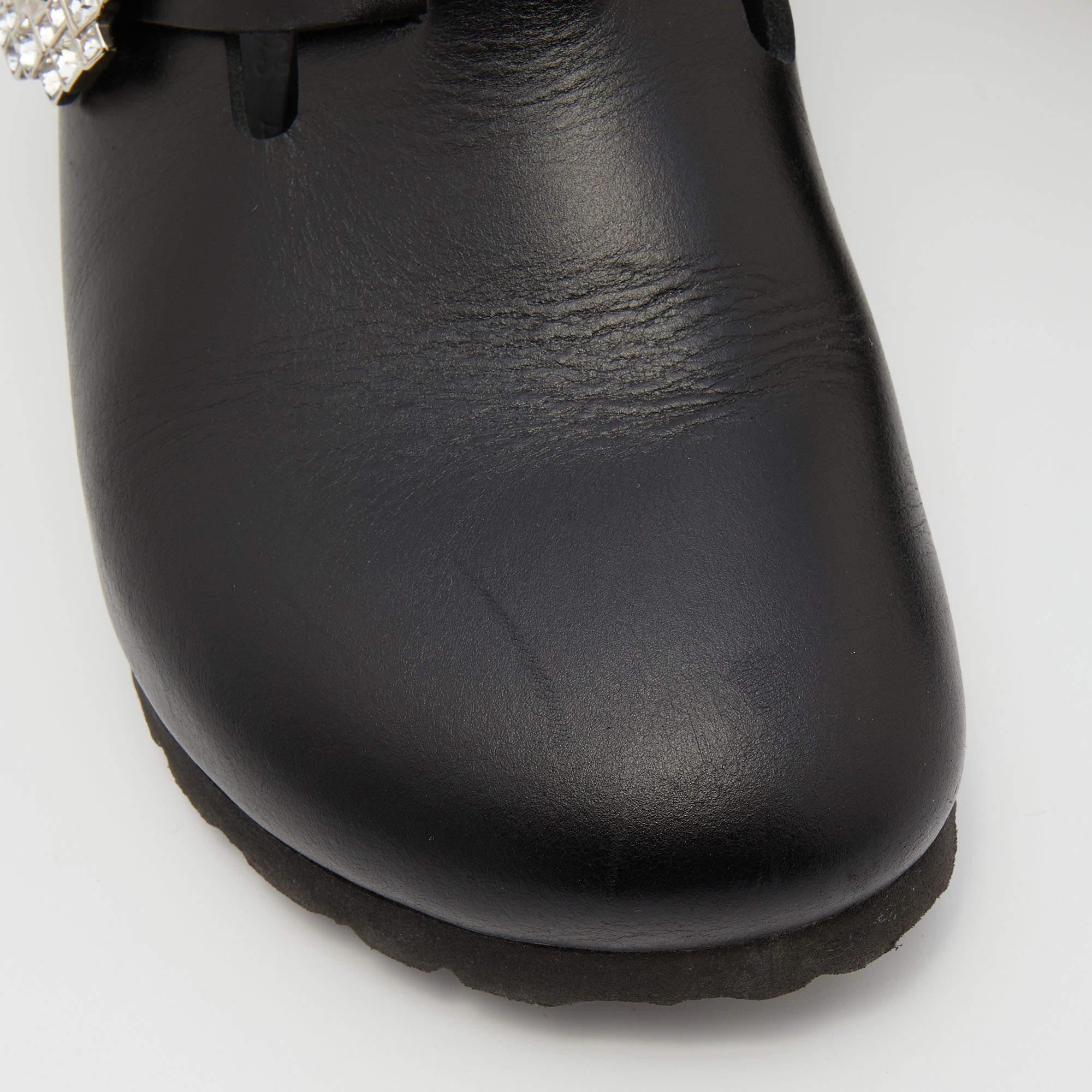 Women's Manolo Blahnik X Birkenstock Black Leather Crystals Boston Mules Size 38