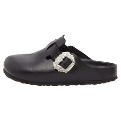 Manolo Blahnik X Birkenstock Nero in pelle con cristalli Boston Mules Taglia 38