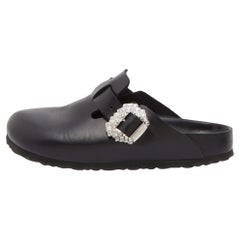 Manolo Blahnik X Birkenstock Black Leather Crystals Boston Mules Size 38