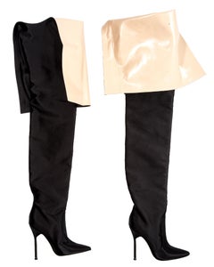 Manolo Blahnik x Vetements black satin waist-high boots, ss 2017