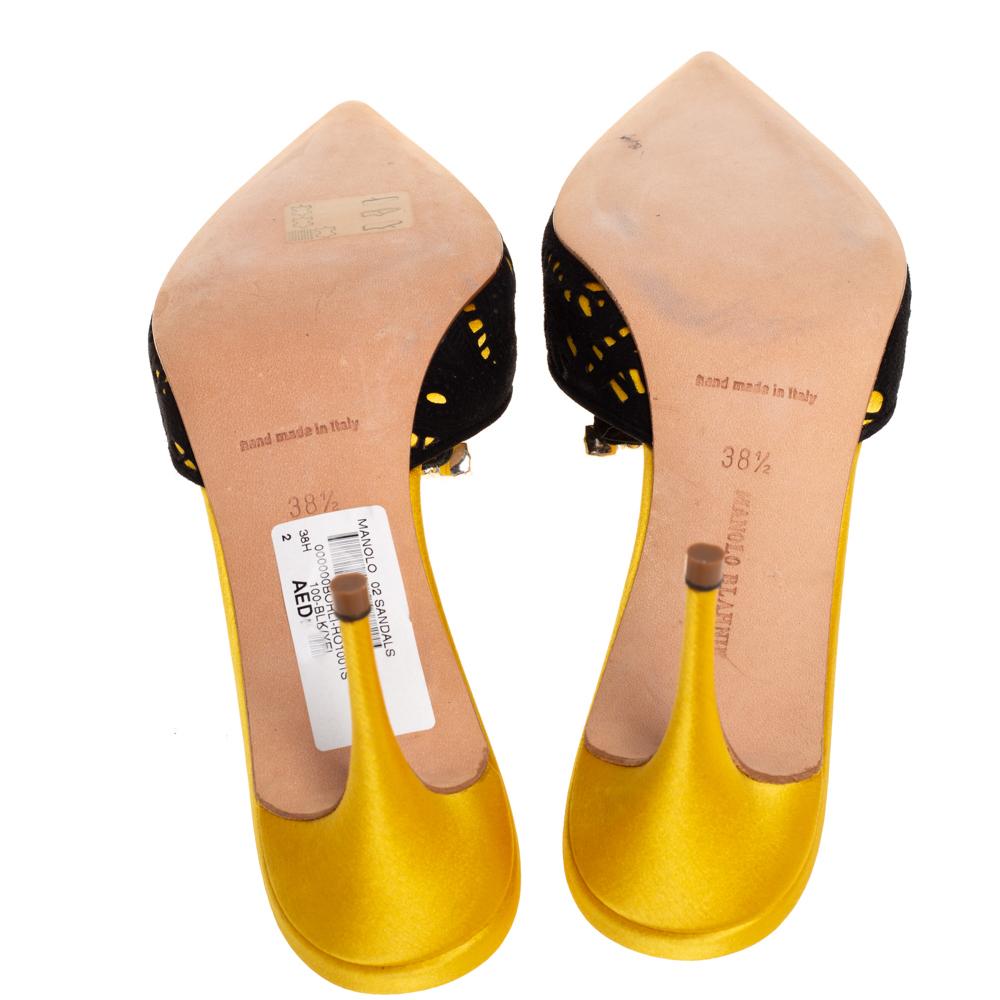 Orange Manolo Blahnik Yellow/Black Satin and Laser Cut Suede Borli Crystal Size 38.5