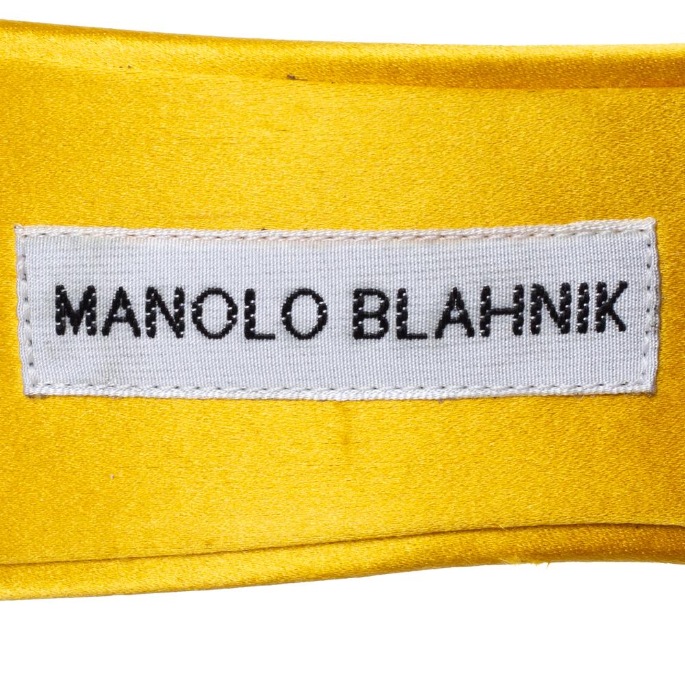 Manolo Blahnik Yellow/Black Satin and Laser Cut Suede Borli Crystal Size 38.5 1