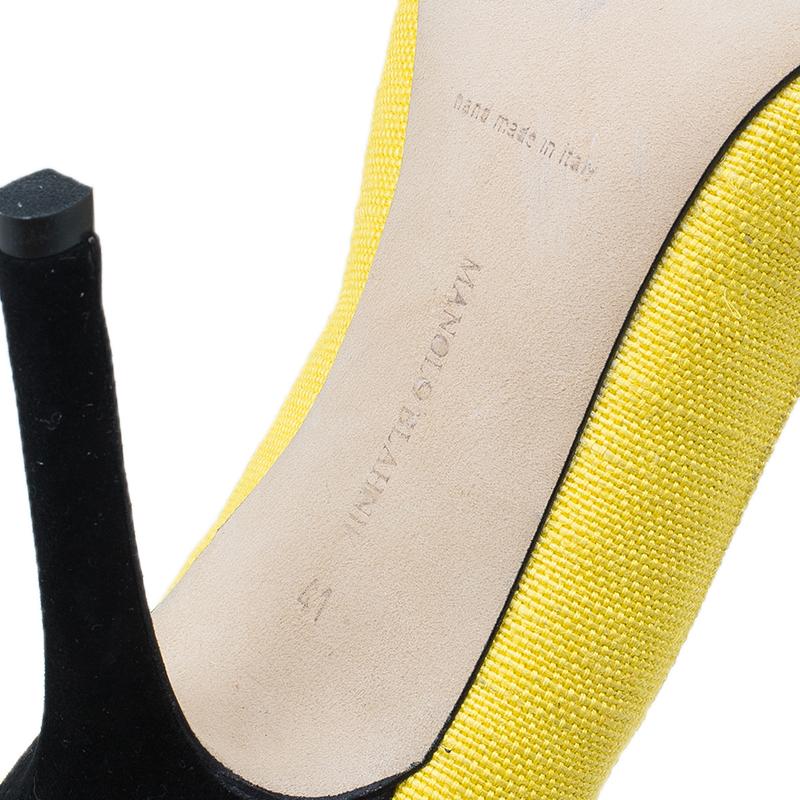 Manolo Blahnik Yellow Canvas Pointed Toe Pumps Size 41 1
