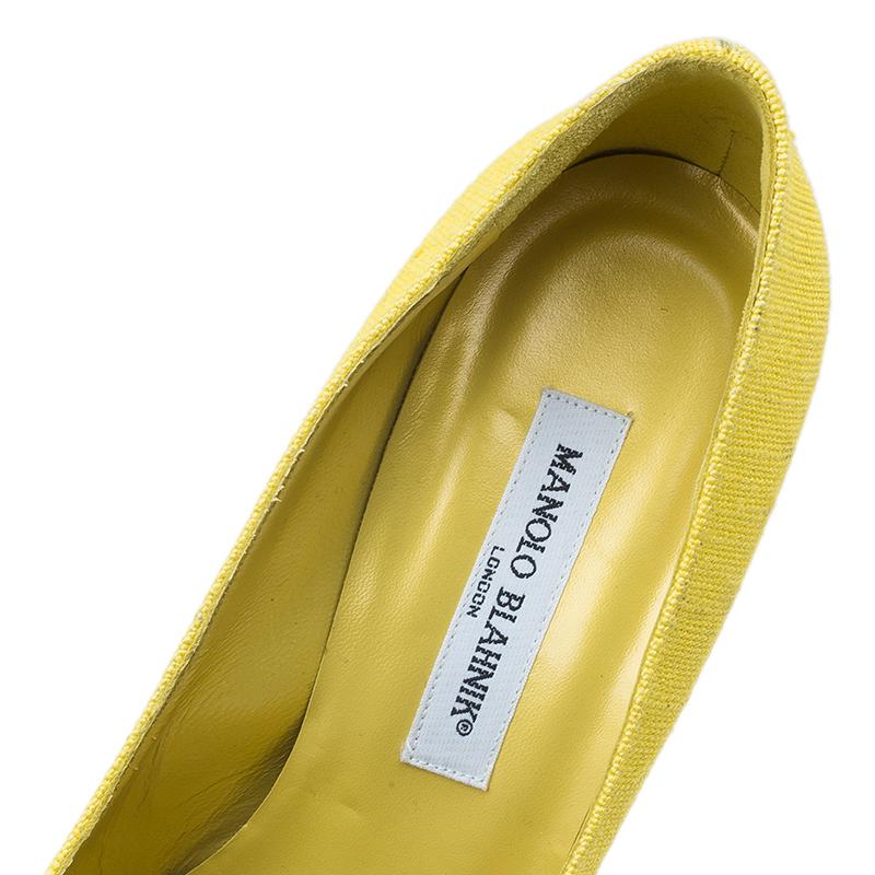 Manolo Blahnik Yellow Canvas Pointed Toe Pumps Size 41 2