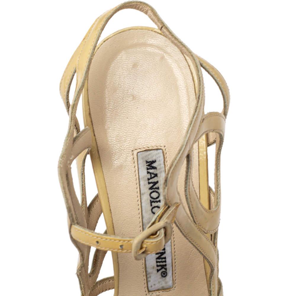 Manolo Blahnik Yellow Patent Leather Strappy Sandals Size 36.5 2