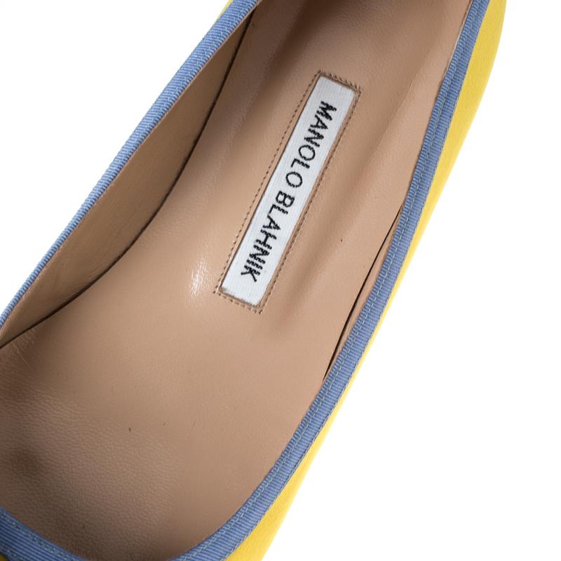 Women's Manolo Blahnik Yellow Satin Gotrian Crystal Pointed Toe Flats Size 39