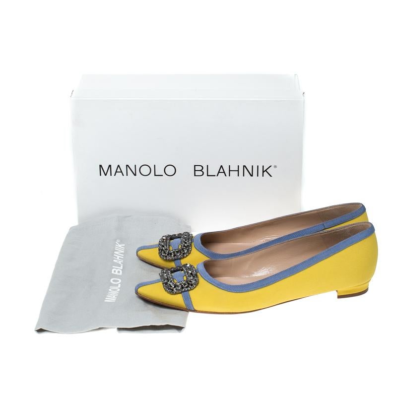 Manolo Blahnik Yellow Satin Gotrian Crystal Pointed Toe Flats Size 39 2