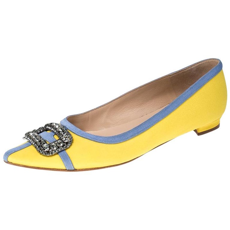 yellow satin flats