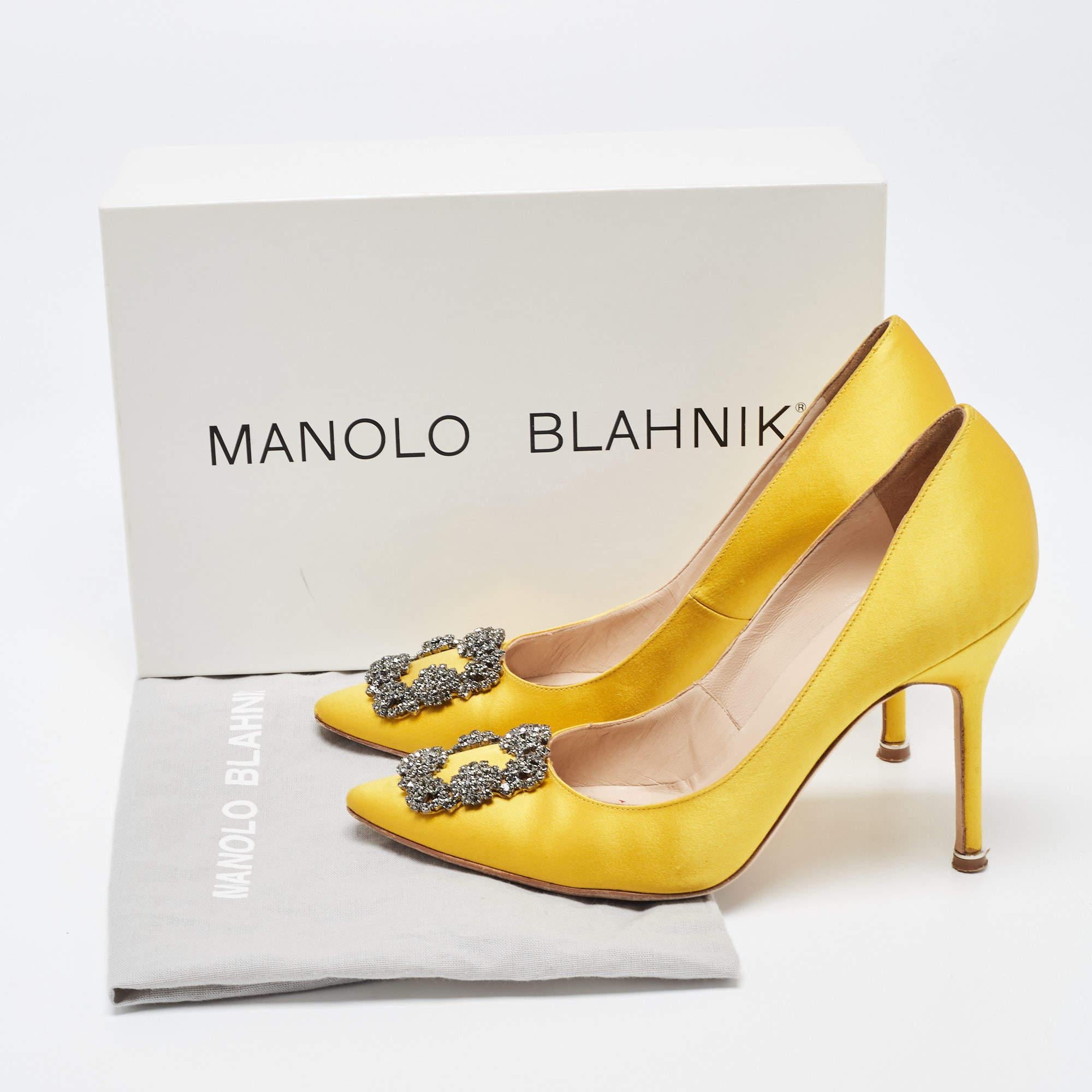 Manolo Blahnik Yellow Satin Hangisi Pumps Size 38.5 2