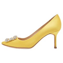 Manolo Blahnik Yellow Satin Hangisi Pumps Size 39