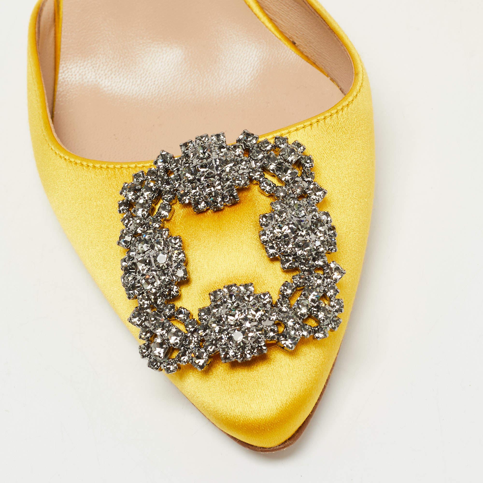 Women's Manolo Blahnik Yellow Satin Hangisi Slingback Pumps Size 37.5