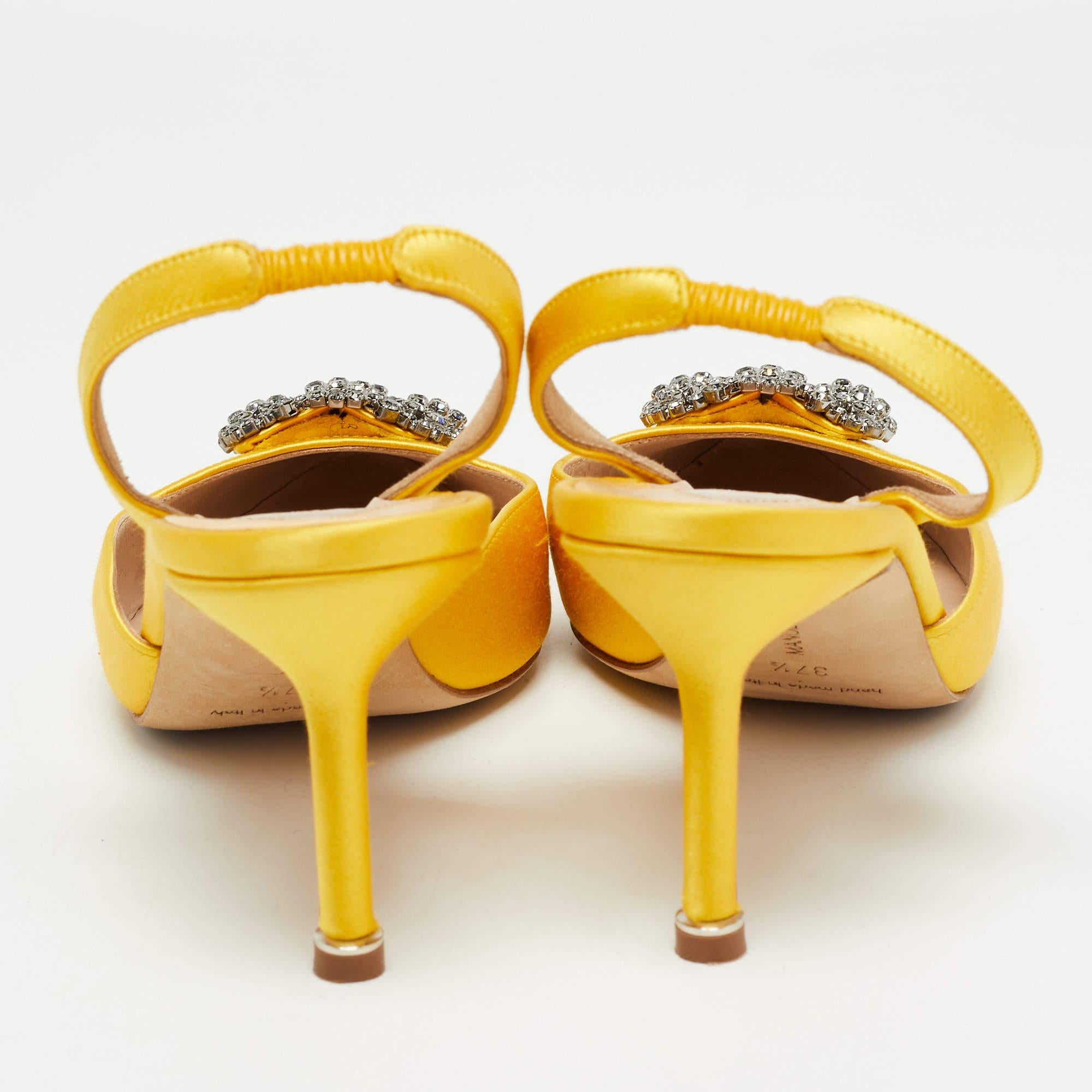 Manolo Blahnik Yellow Satin Hangisi Slingback Pumps Size 37.5 1