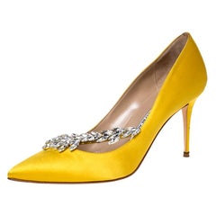 Manolo Blahnik Gelb Satin Nadira Kristall verschönert spitzen Zehen Pumps Größe 38