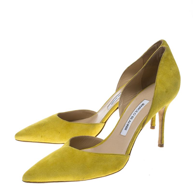 Manolo Blahnik Yellow Suede Tayler D'orsay Pointed Toe Pumps Size 40.5 2