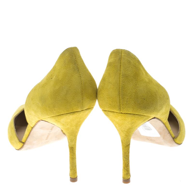 Manolo Blahnik Yellow Suede Tayler D'orsay Pointed Toe Pumps Size 40.5 3